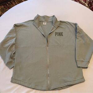 PINK Victoria's Secret Fleece Zip-Up Mock N Sweatshirt Jacket Iceberg Green Sz L